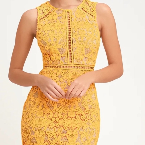 ๐๐๐ป๐๐ผ Lulu's Yellow Dream Life Lace Mini Bodycon Dress - Picture 3 of 9